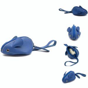 Cute Soft Leather 3D Mouse Coin Purse Change Purse with wrist strap (Blue)